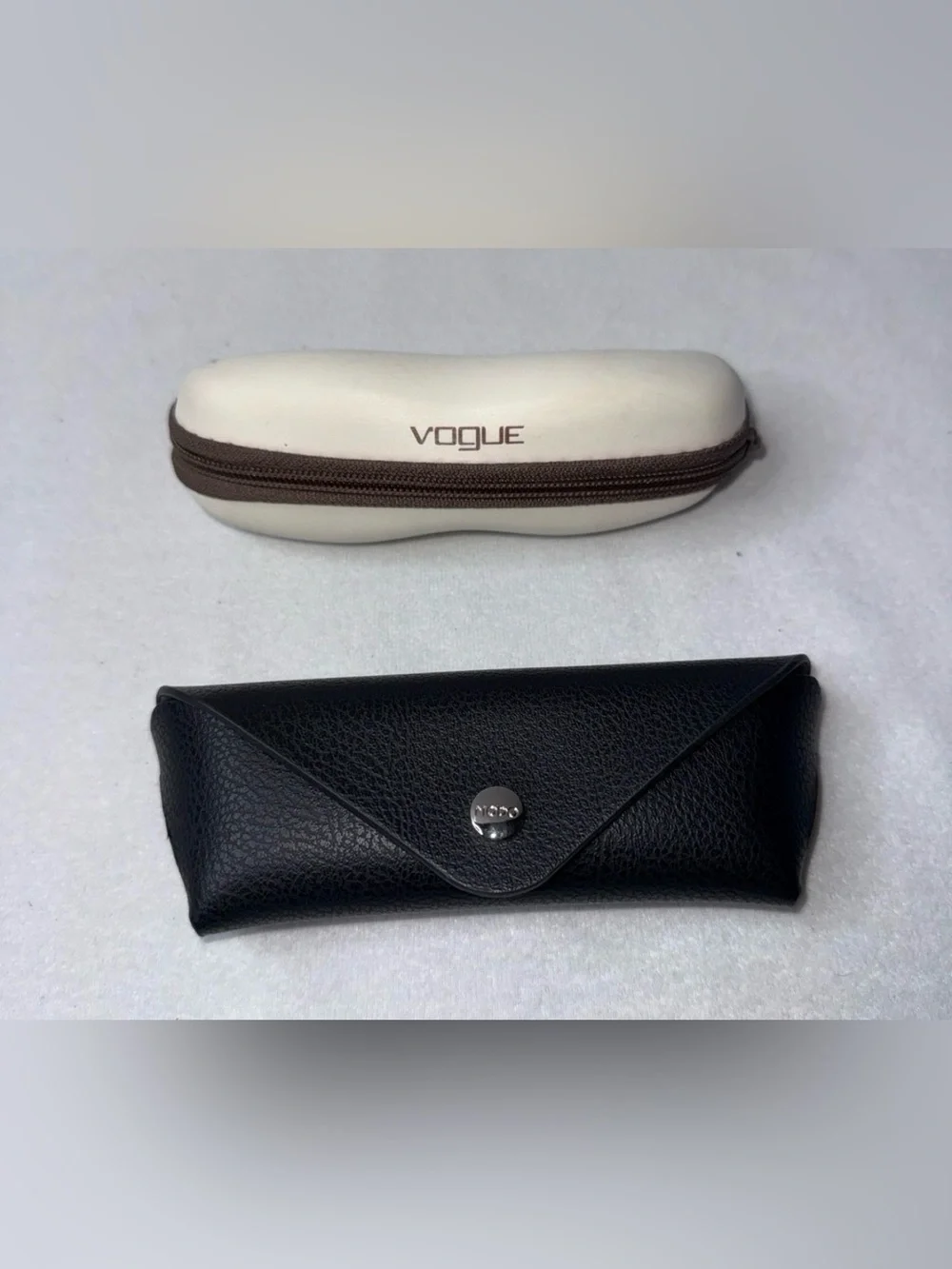 Vogue White glasses Case and Black Faux Leather Pouch
